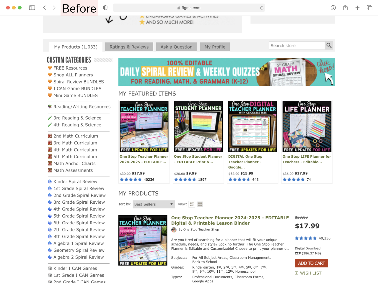 TPT Store Page – Mid – before